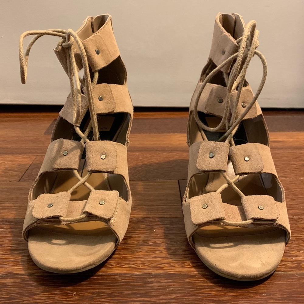 Dolce Vita Lorena Suede Lace Up Wedge Sandals Tan Size 7.5